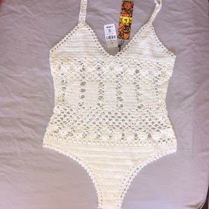 LF White Crochet Bodysuit